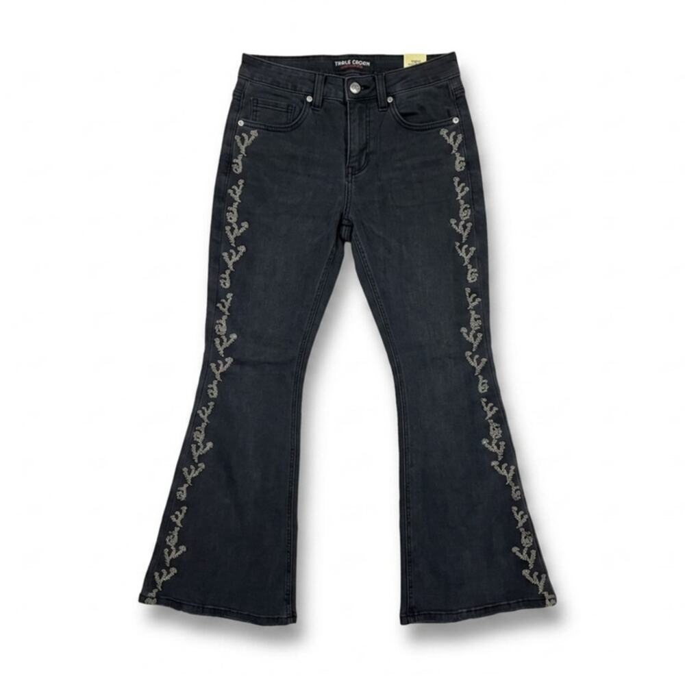 Rock & Roll Denim High Rise Floral Embroidered Flare Stretch Jeans 27x30 NWT